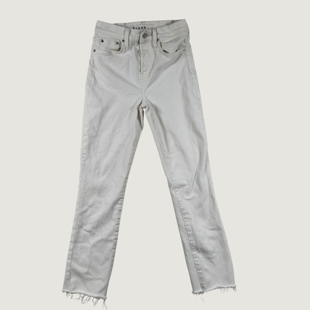 Frank & Eileen Cork Jeans Womens High Rise Raw Hem 26 White Minimalist Chic